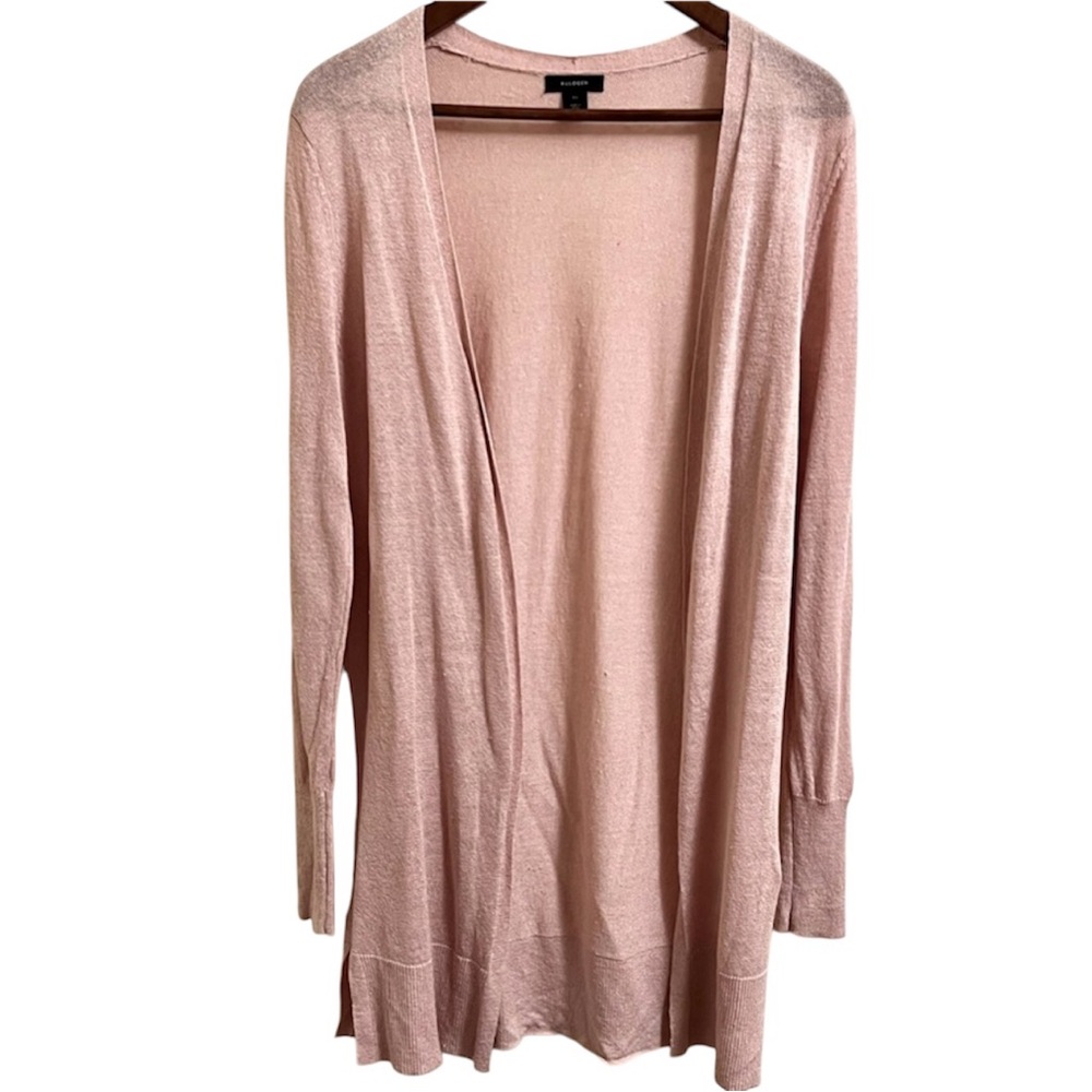 Halogen Linen Cardigan Open Front Duster Light Pink Size XS Cozy Comfy Cabincore